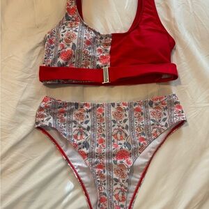 Red and Floral Bikini Set